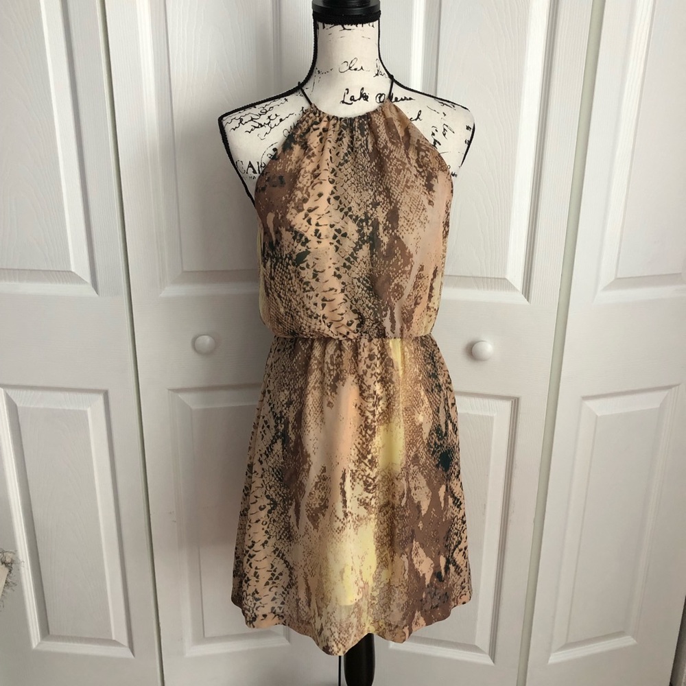 Kensie Dress Small Halter Cutout Snakeskin Print